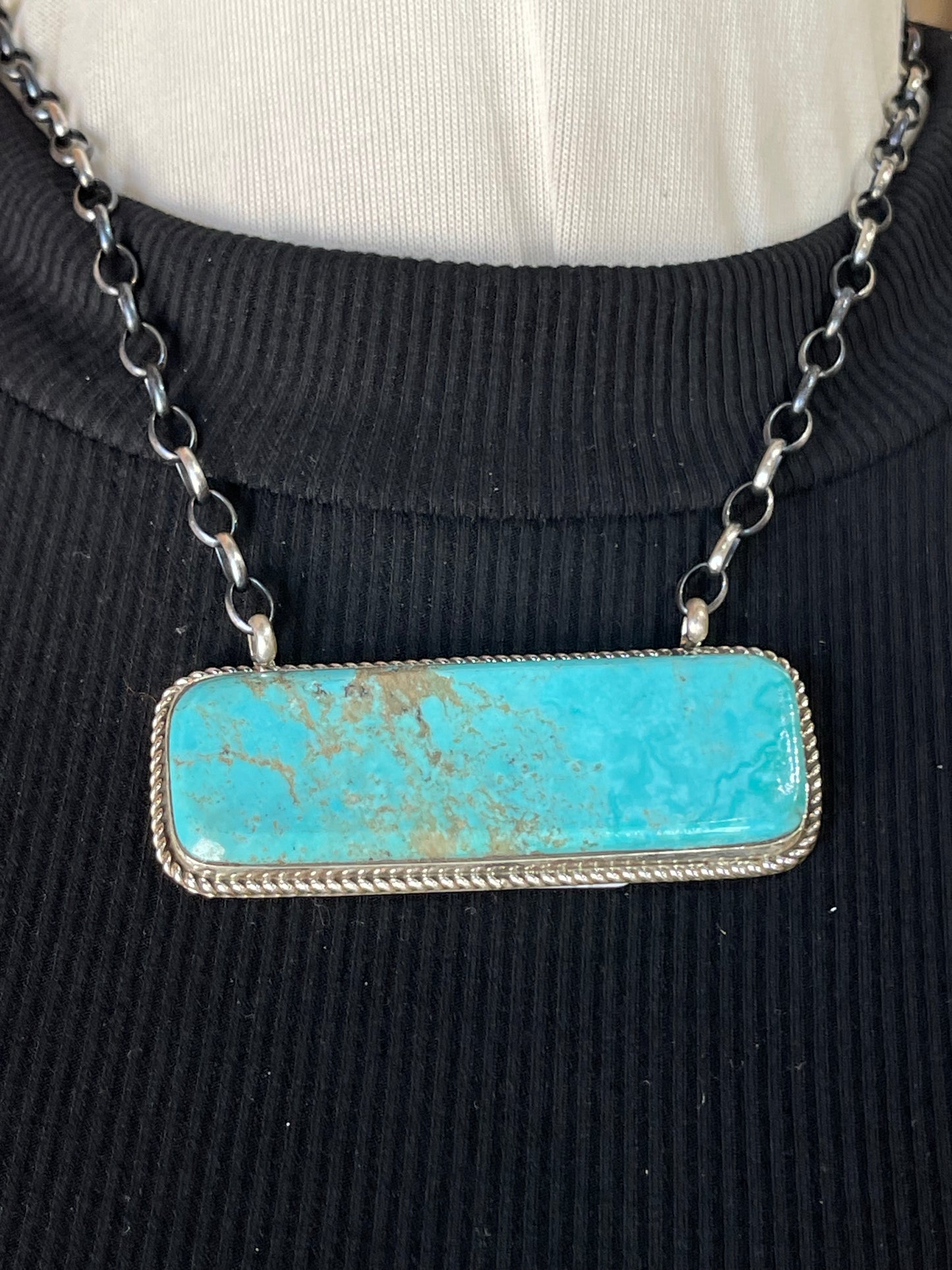 Extra Large Kingman Turquoise Bar Necklace by Larry Etsitty, Navajo
