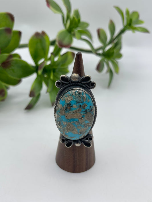7.0 Persian Turquoise Ring By John Nelson, Navajo