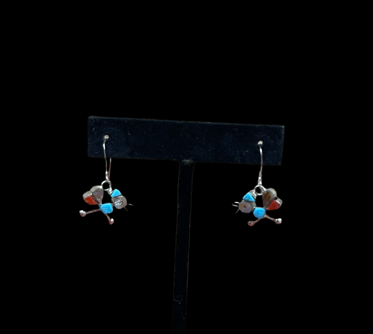 Road Runner Zuni Inlay Hook Dangle Earrings