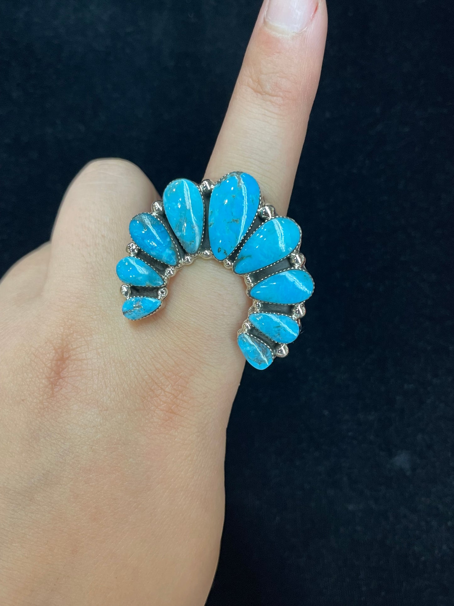 8.0 Kingman Turquoise Naja Ring by Charlene Yazzie, Navajo