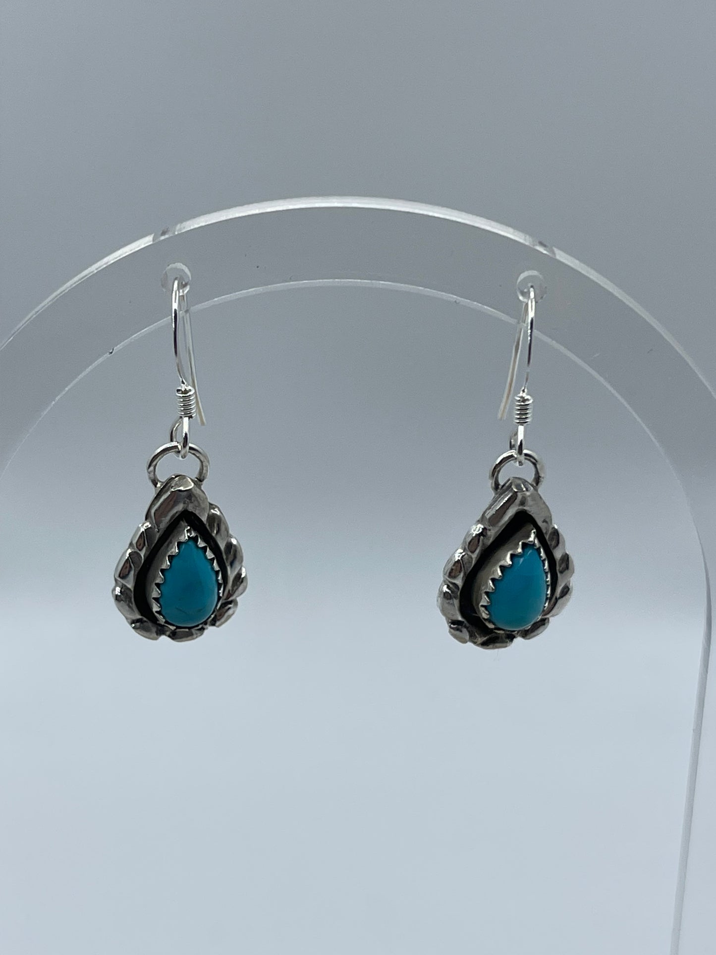 Turquoise Teardrop Dangle Earrings by Gerald Joe, Navajo