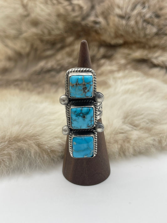 Adjustable 7.0-11.0 Turquoise Ring Stamped "P"