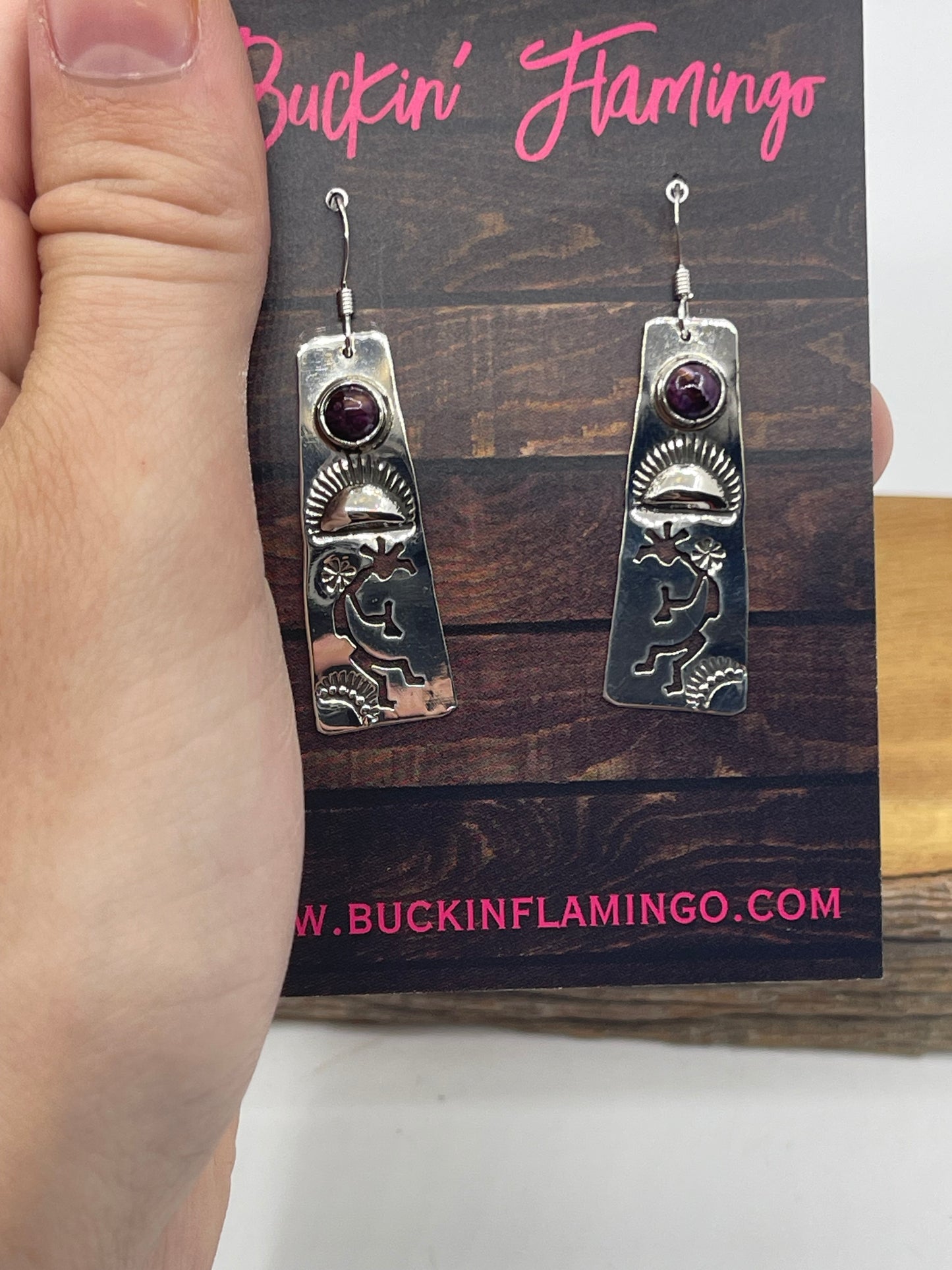 Purple Sugilite Kokopelli Dancer Dangle Earrings by Jeff James Jr, Navajo