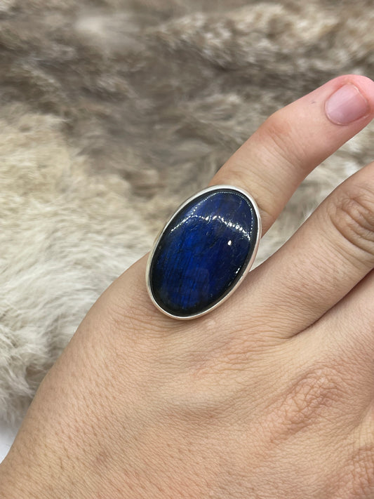 6.5 Labradorite Ring by Lawrence Willie, Navajo
