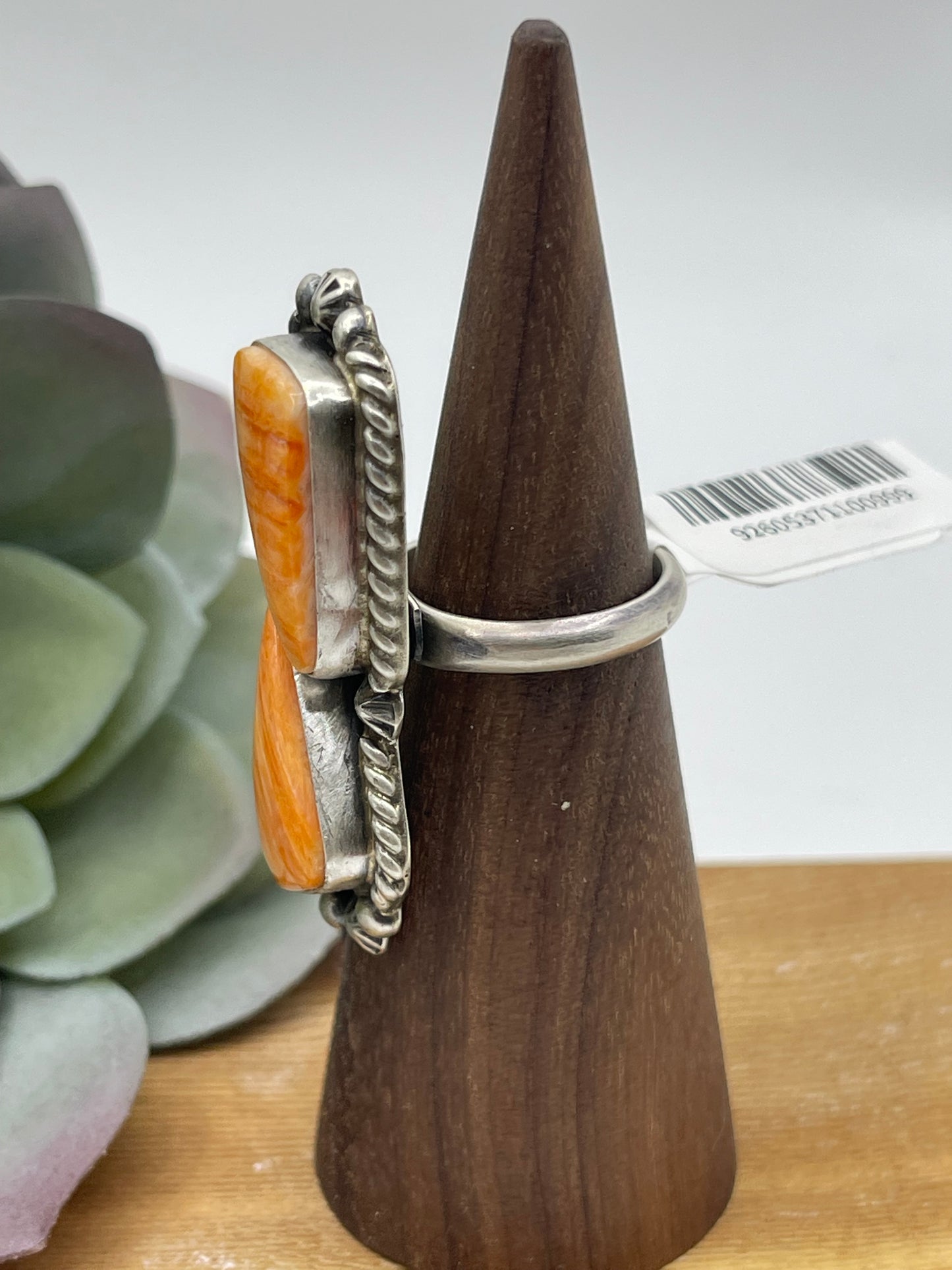 Adjustable 2 Stone Orange Spiny Oyster Shell Ring