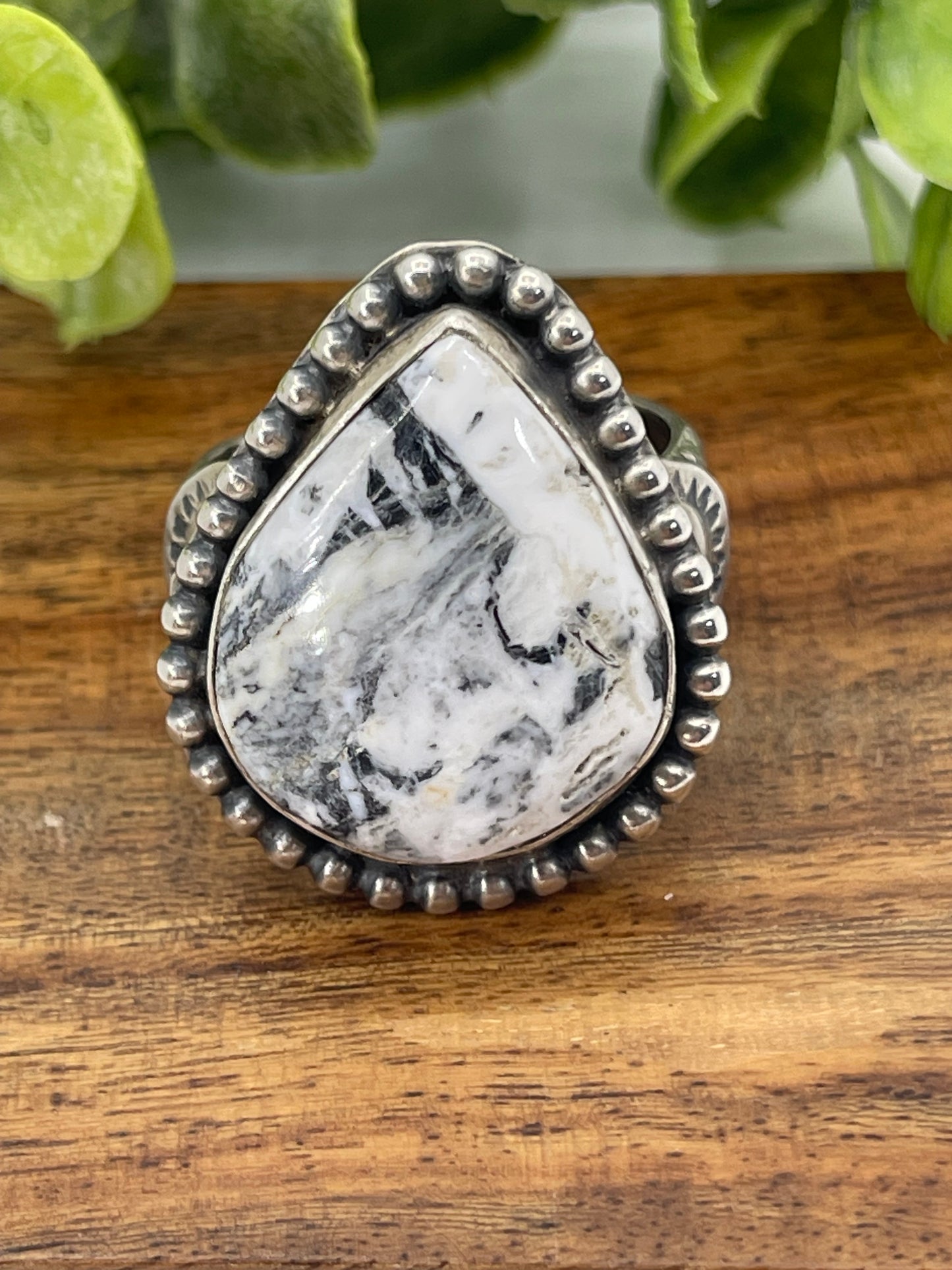 15.0 White Buffalo Teardrop Ring by Boyd J. Ashley, Navajo