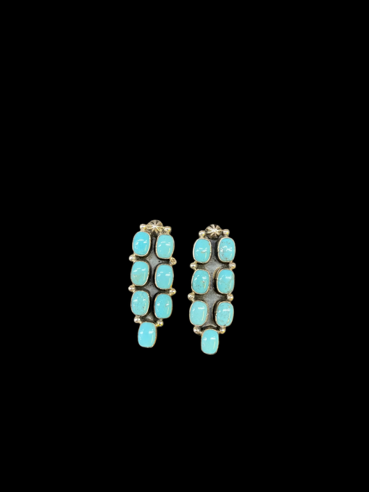 7 Stone Turquoise Post Dangle Earrings