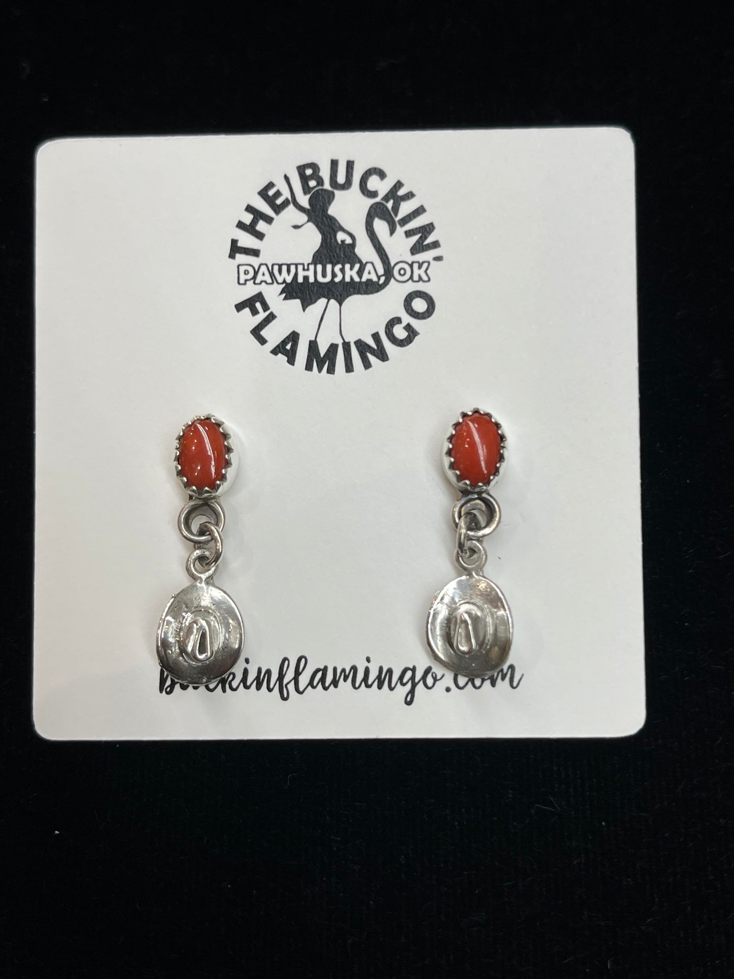 Coral and Cowboy Hat Post Dangle Earrings by Sharon McCarthy, Navajo