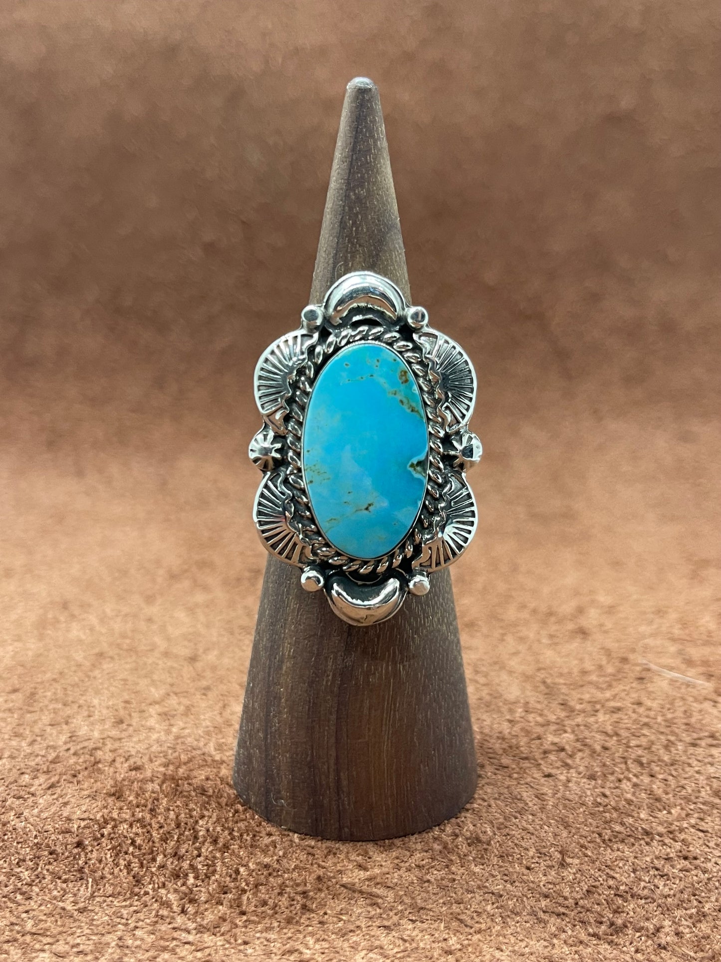 7.0 Turquoise Oval Ring by Daniel Dakai, Navajo