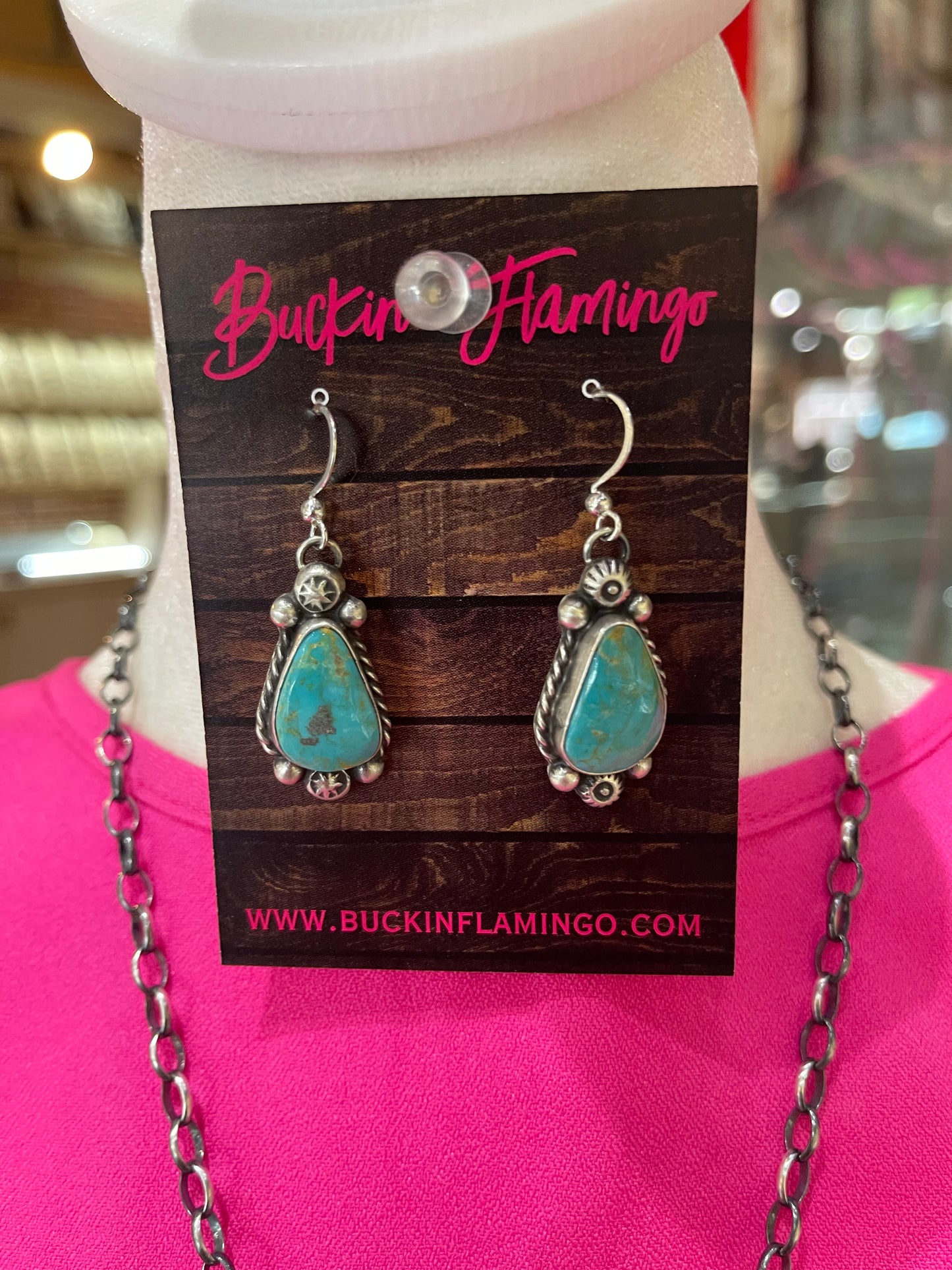 24" Turquoise Lariat Necklace and Dangle Earrings Set by Anne Spencer, Navajo