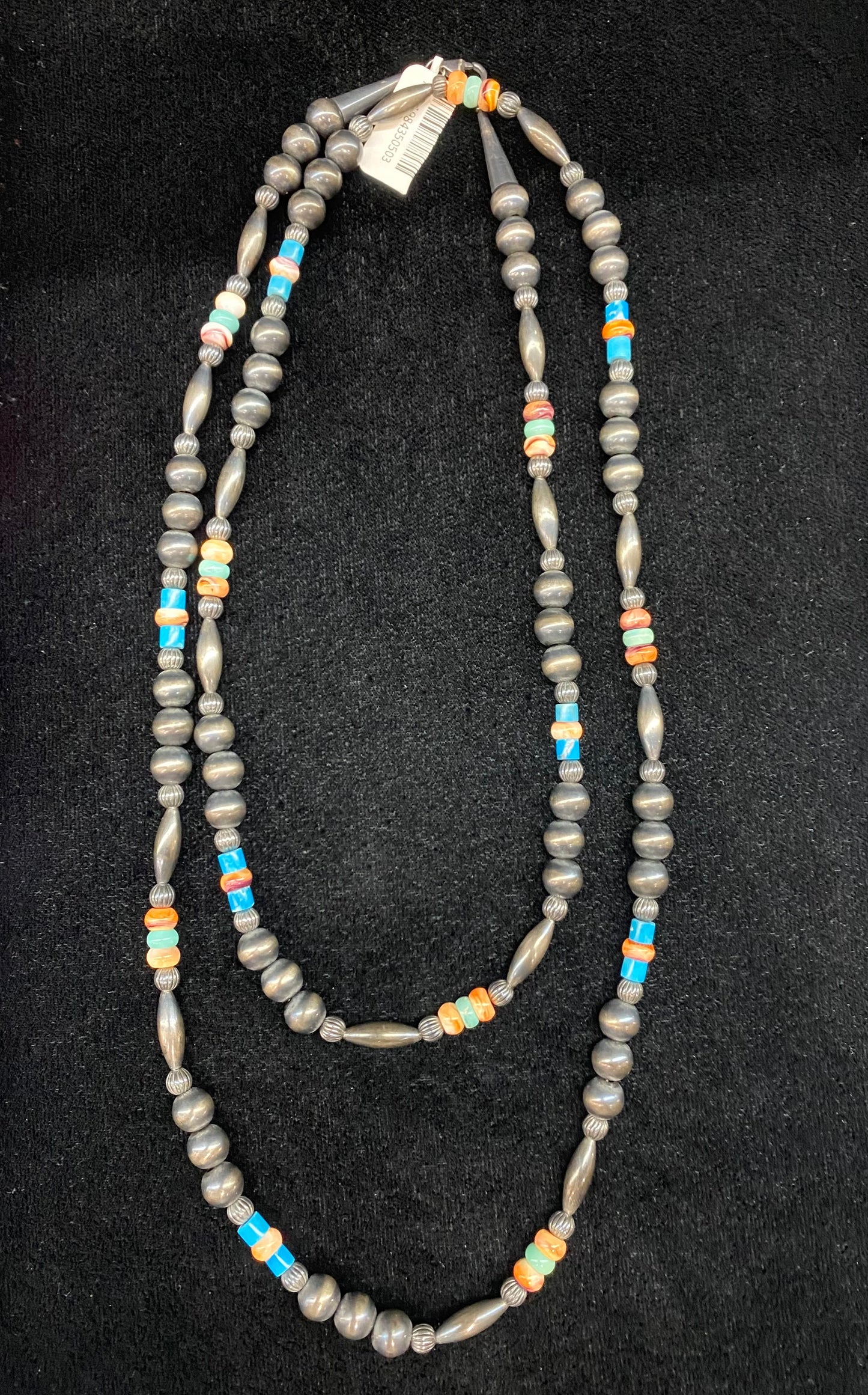 Vintage 7mm Navajo Pearl with Turquoise & Spiny Oyster 40" Necklace