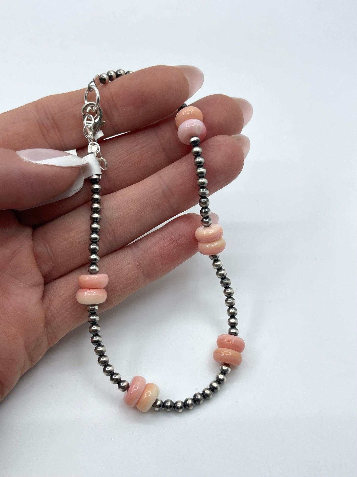 9"+1" 3mm Navajo Pearls and Pink Conch Shell Anklet