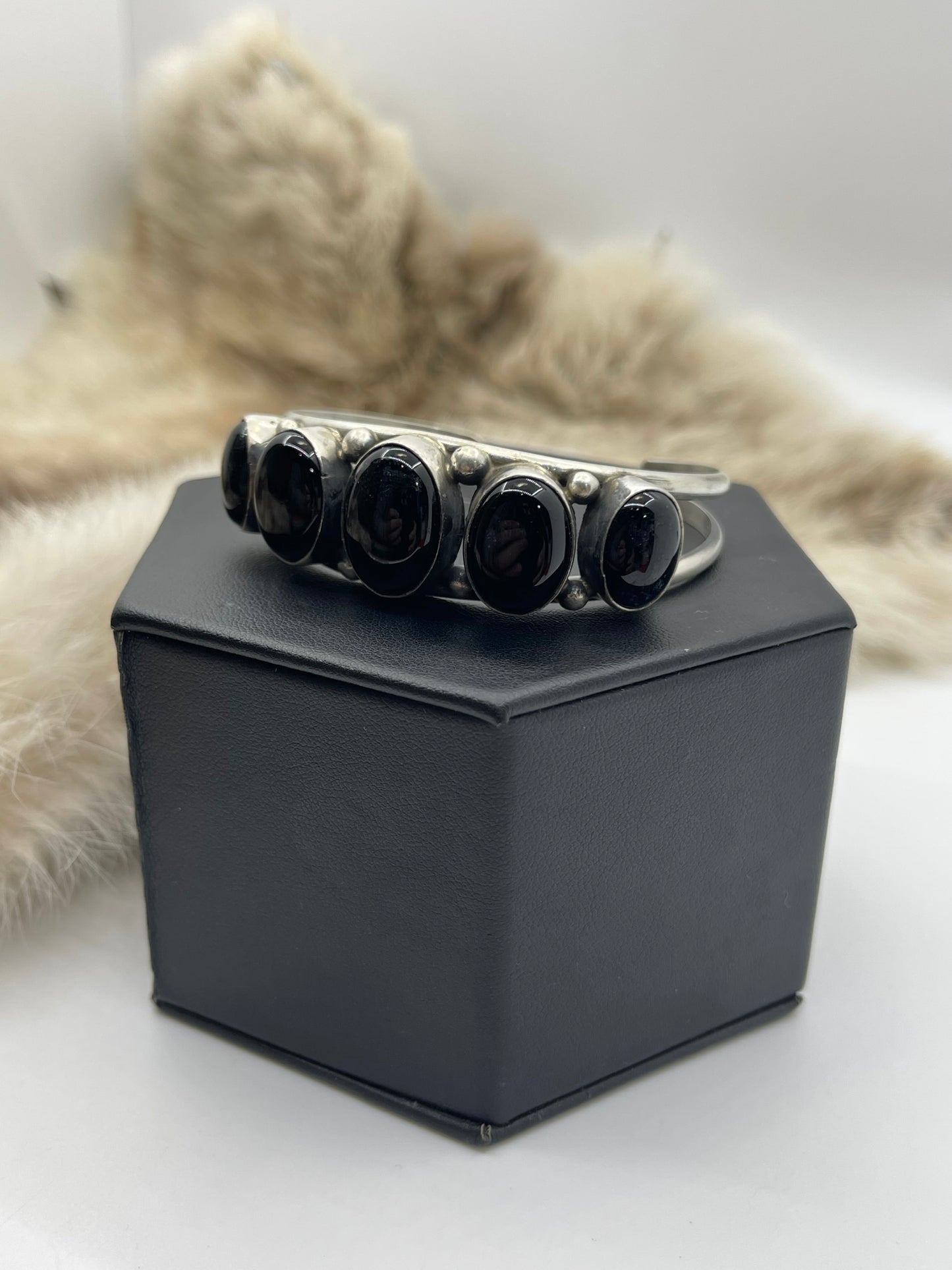 5.5" - 7" 5 Stone Black Onyx Cuff by Augustine Largo, Navajo