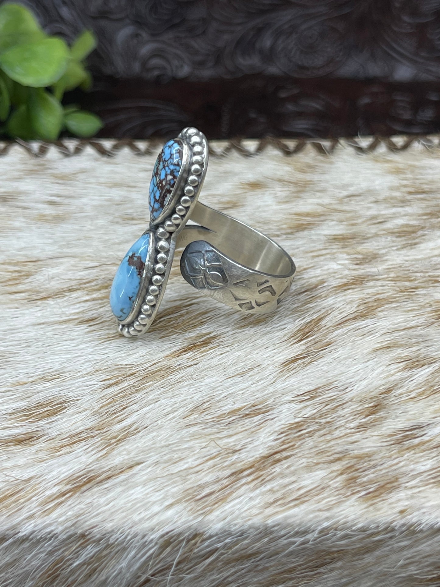 6.0 Adjustable 2 Stone Golden Hills Turquoise Ring