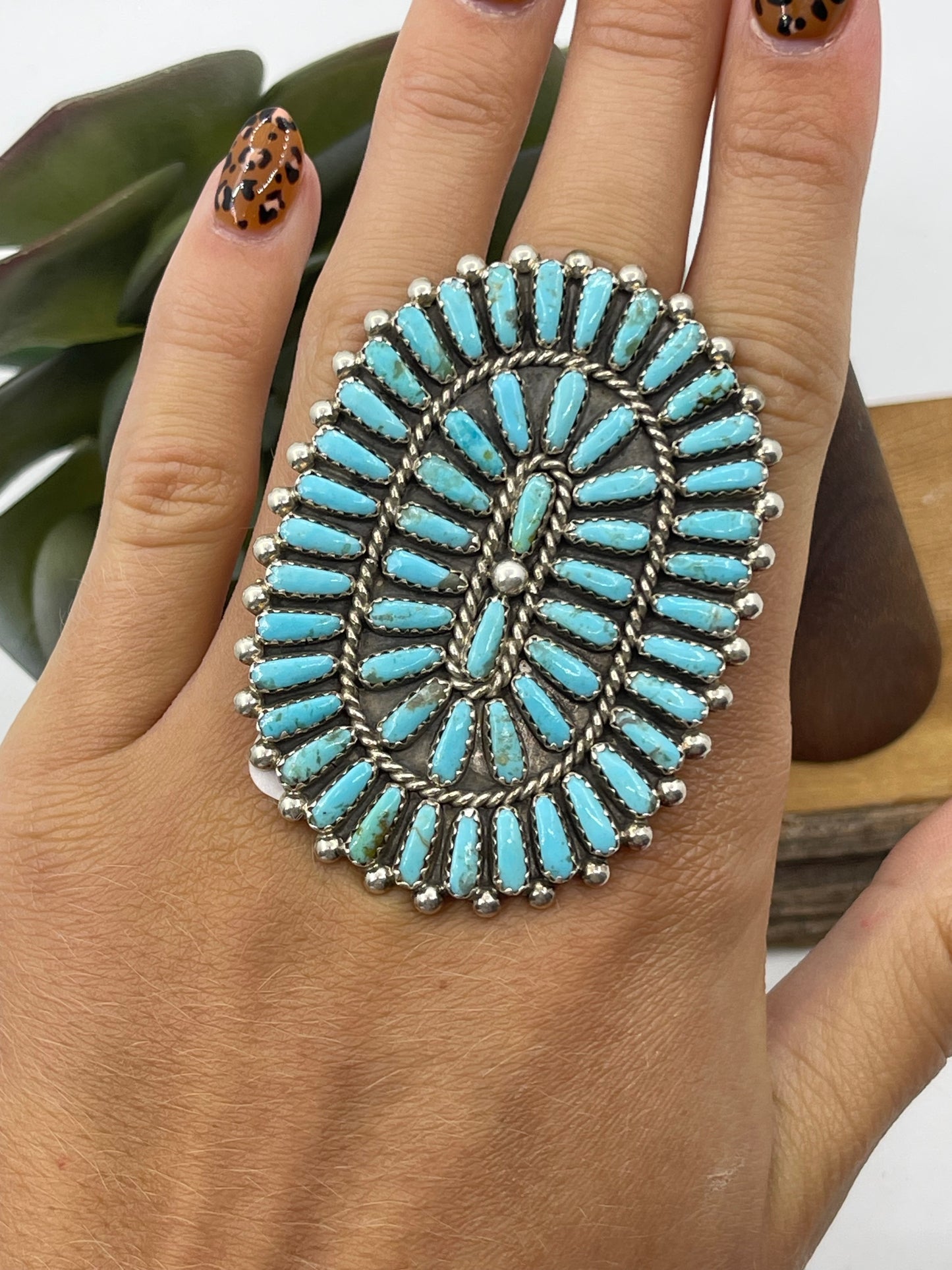 9.5 Blue Turquoise Cluster Ring by Phylena Byjoe, Navajo