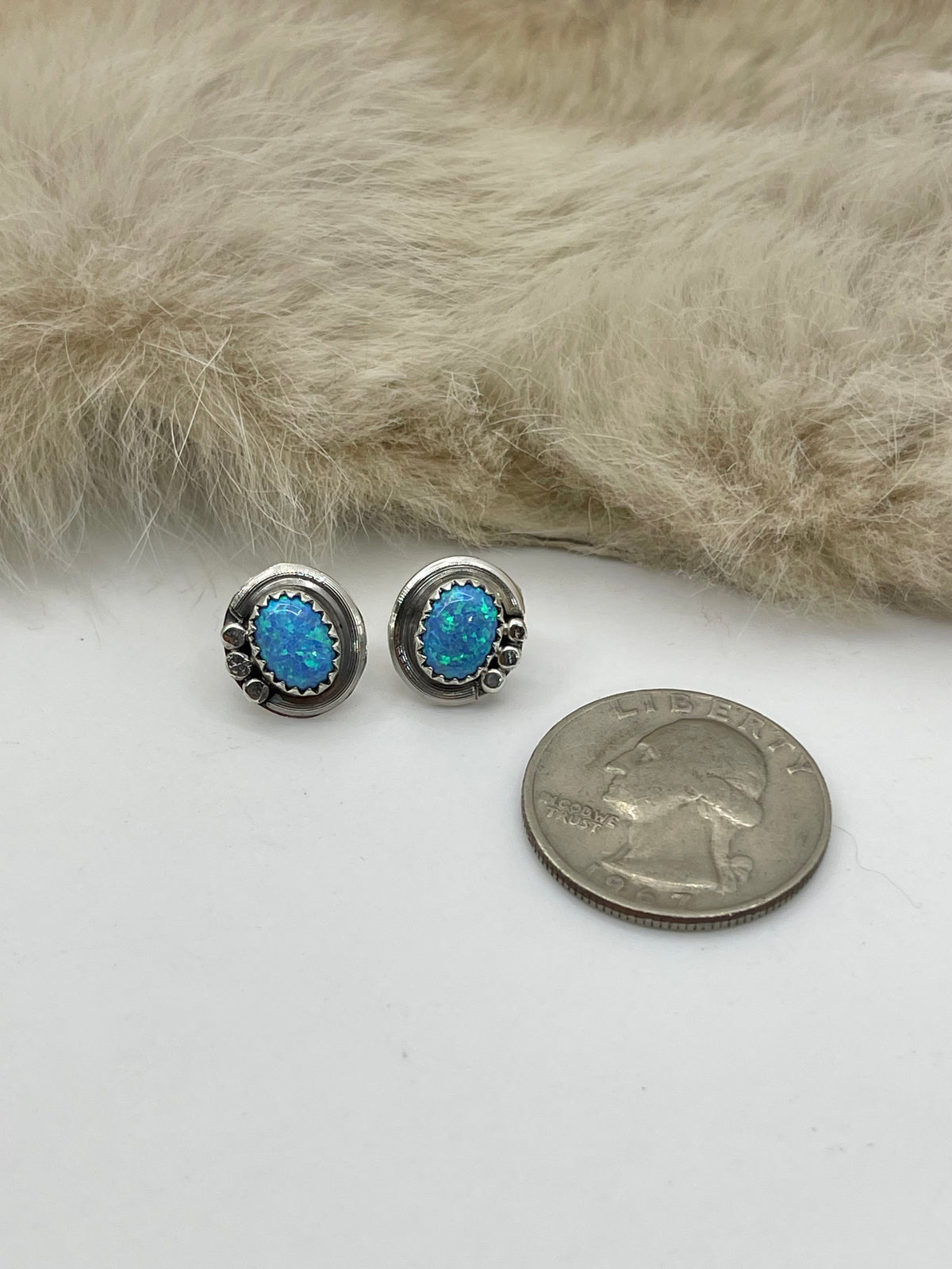Blue Opal Round Earring by Rita Largo, Navajo