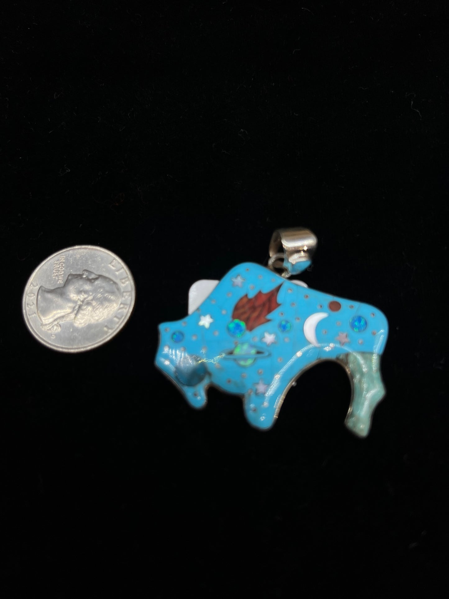 Micro Inlay Cosmic Buffalo Pendant with a 6mm Bale