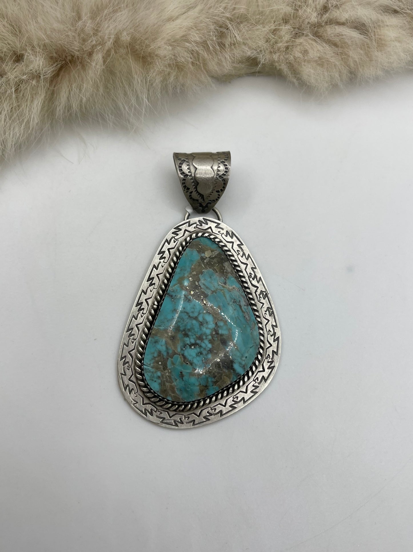 10mm Bail Kingman Turquoise Pendant, Marked L by Artist, Navajo