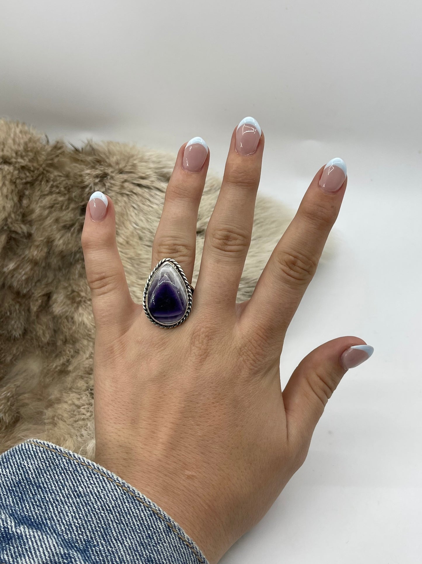 8.5 Chevron Amethyst Ring by Lawrence Willie, Navajo