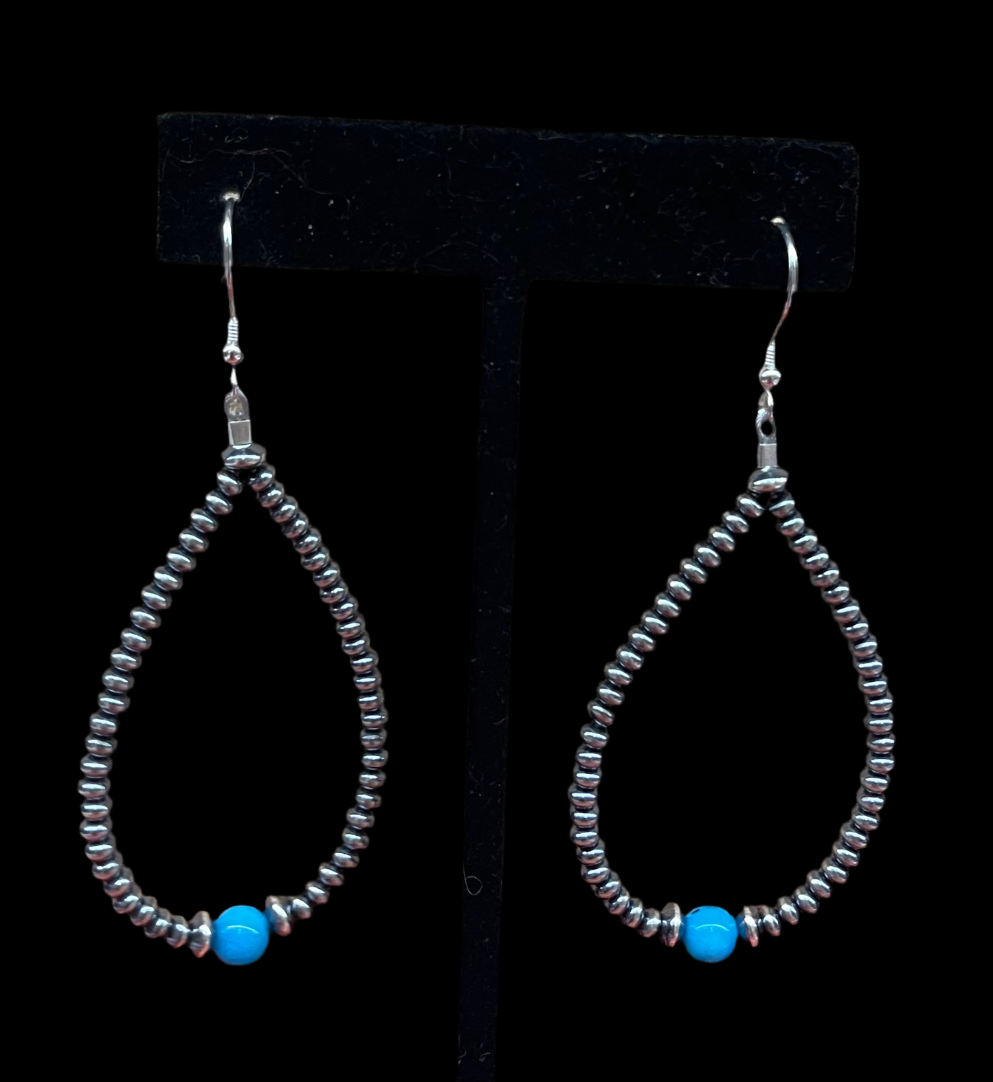 Sleeping Beauty Turquoise and 3mm Rondell Pearls Teardrop Hook Earrings