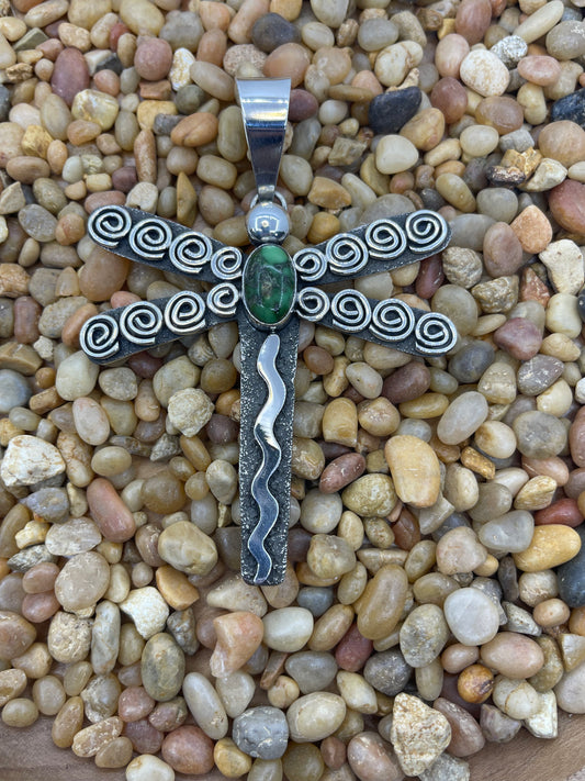 DragonFly Pendant with Kingman Turquoise Stone by Alex Sanchez, Navajo