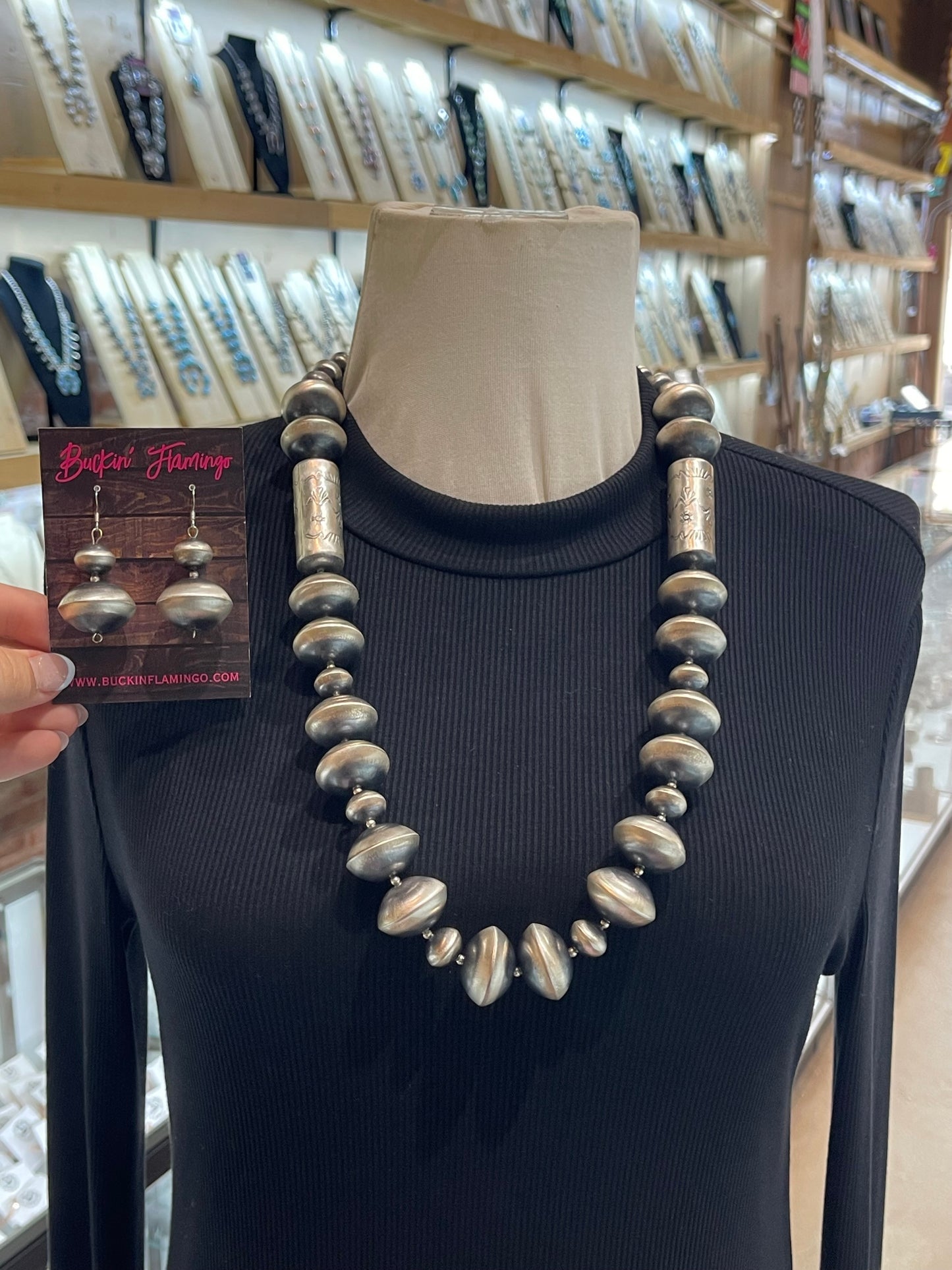LOT 86 6/14 Handmade 24mm Navajo Pearl Necklace and Earring Set by Sharon McCarthy, Navajo