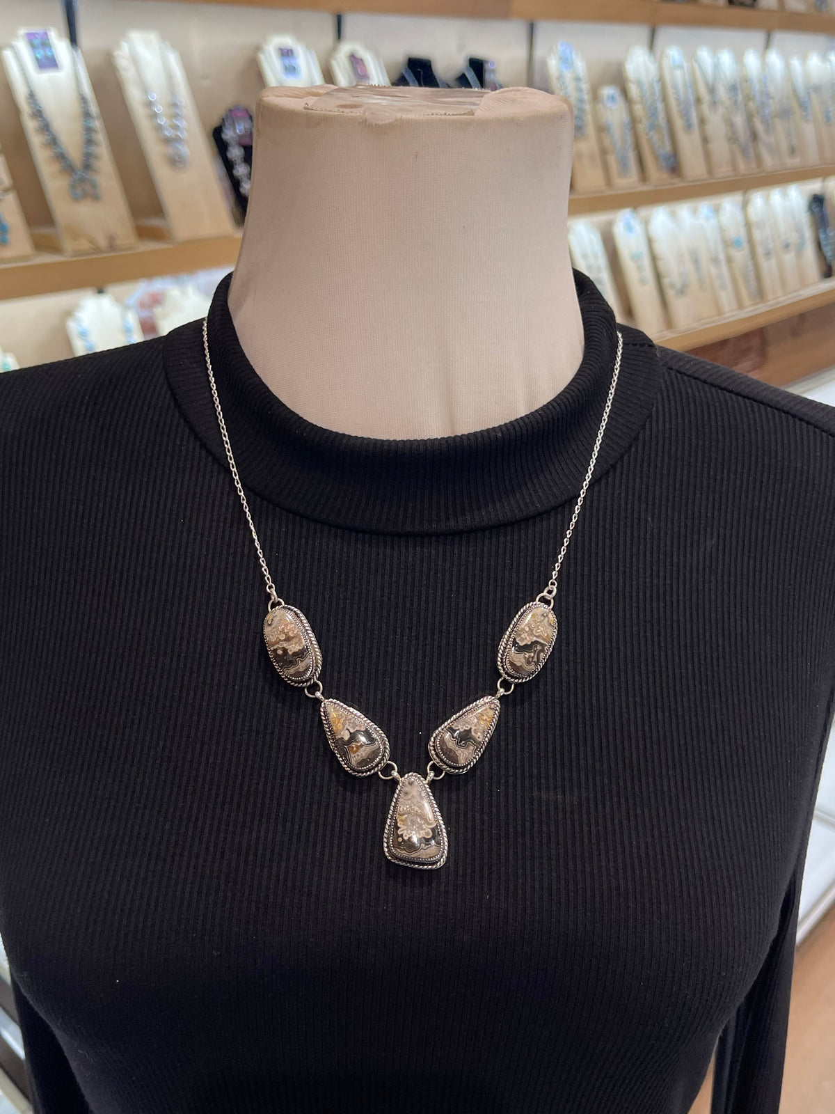 20" Crazy Lace Agate Necklace & Earring Set by Joe Begay, Navajo