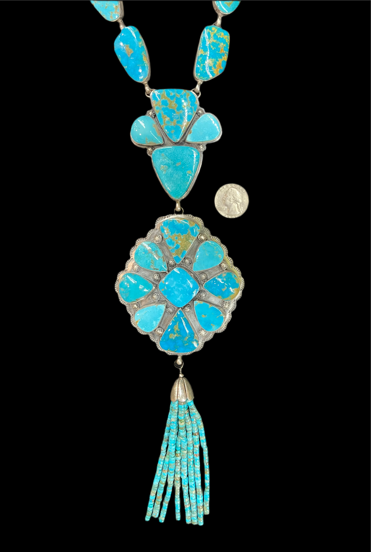 26” Kingman Turquoise Lariat by Calvin Delgarito, Navajo