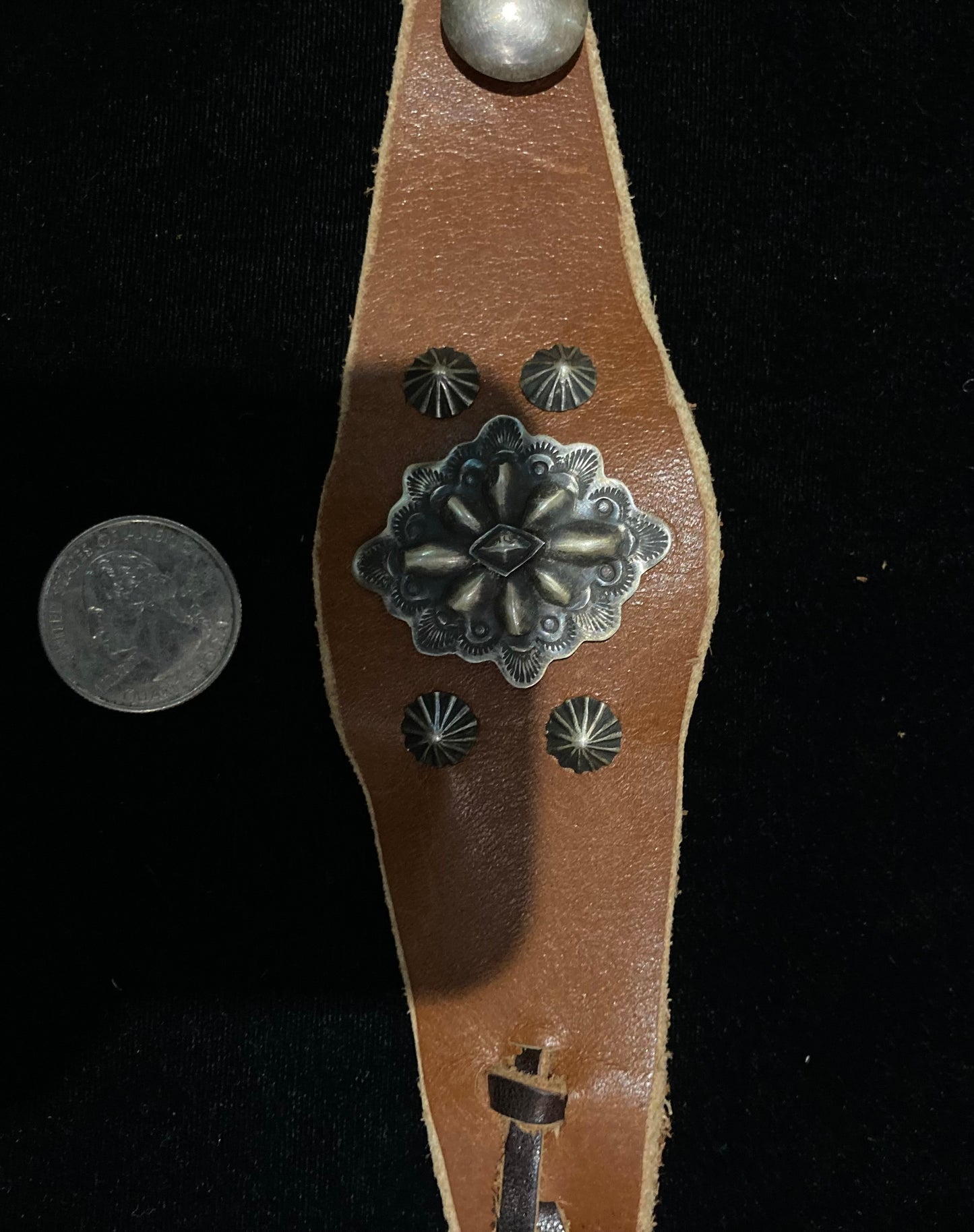 5 1/2"-8 1/2" Leather Bracelet with Sterling Silver Conchos by Danny Martinez, Navajo