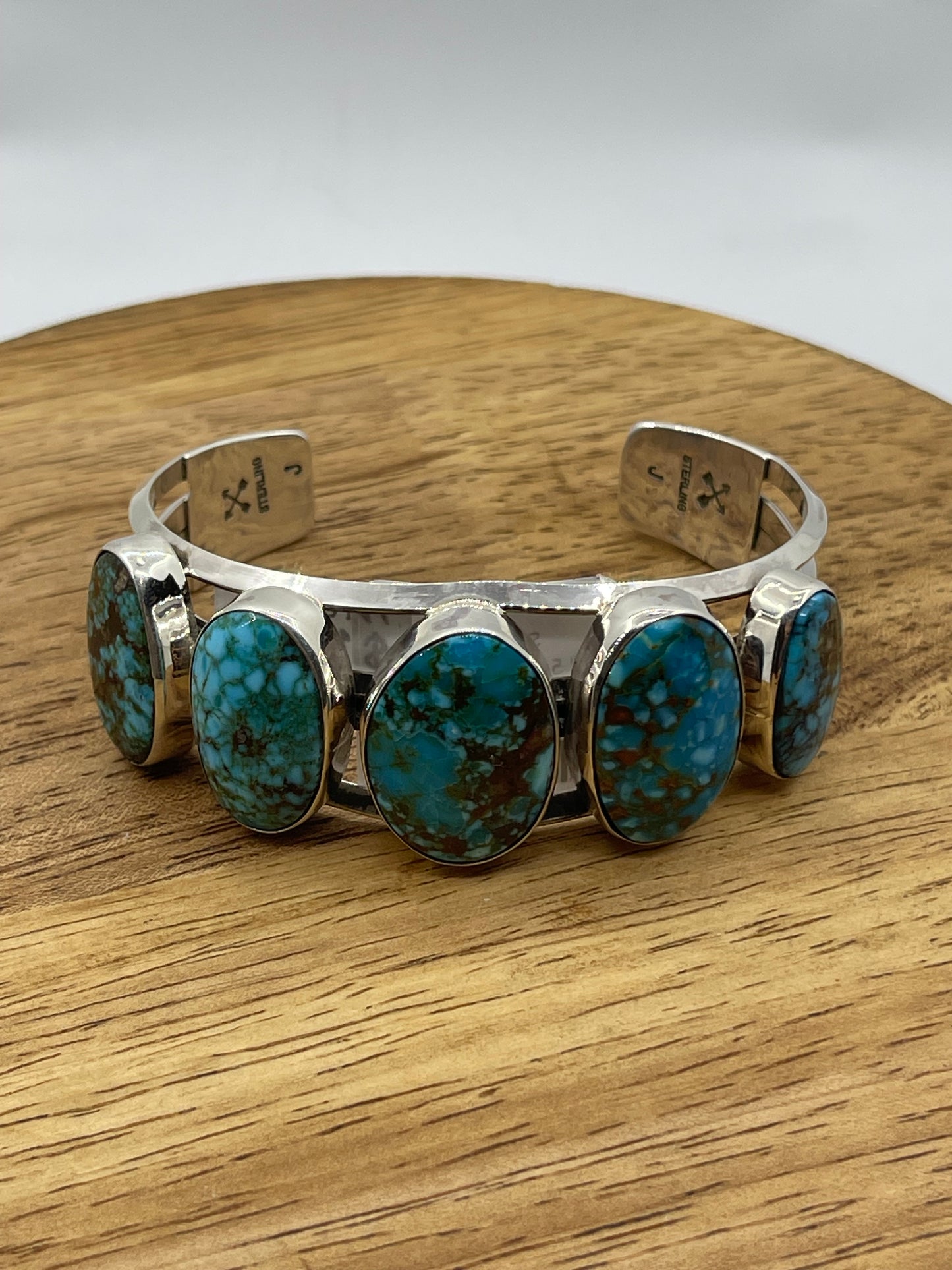 7" 5 Stone High End Kingman Turquoise Cuff by Melvin Jones, Navajo