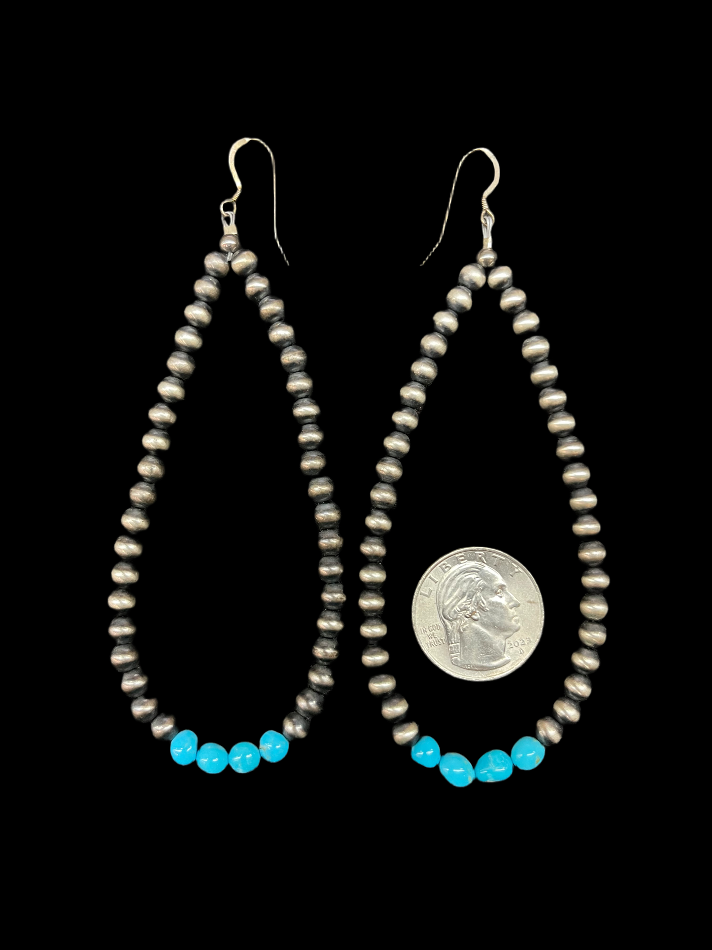 6mm Navajo Pearl Tear Drop Dangle Earrings with Sleeping Beauty Turquoise