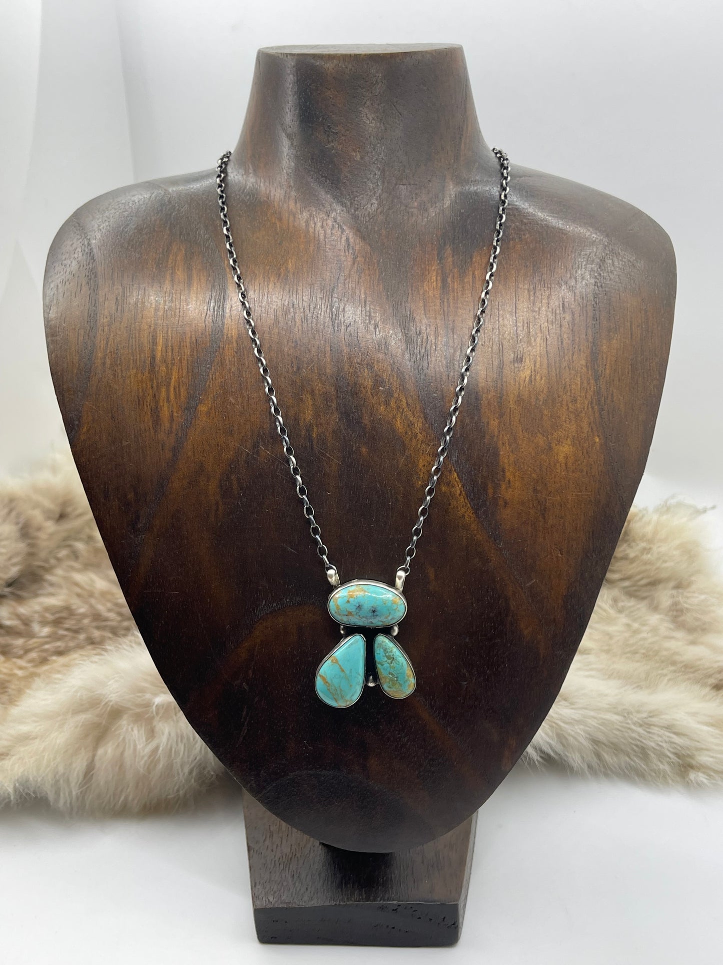16" 3 Stone #8 Turquoise Necklace by Donavan Skeet, Navajo