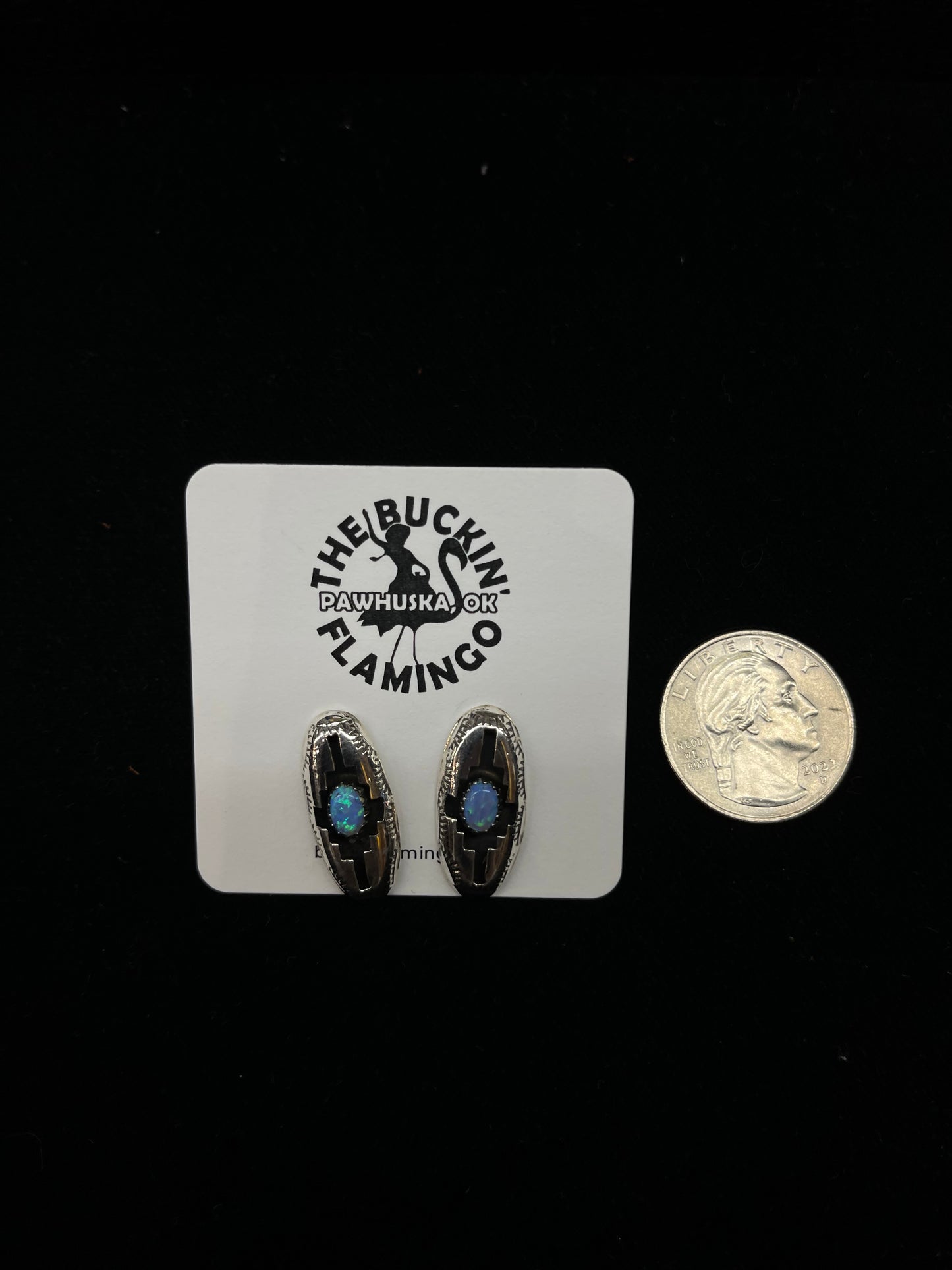 Blue Opal Shadowbox Post Earrings by Felix Perry, Navajo