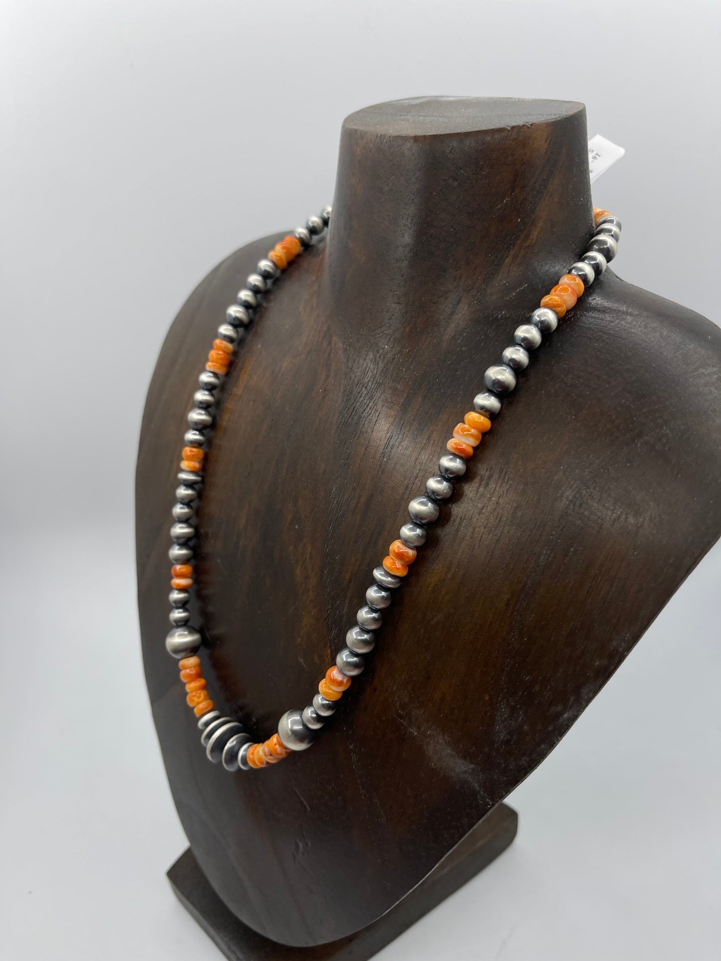 18" Orange Spiny Oyster Shell and Navajo Pearls Necklace