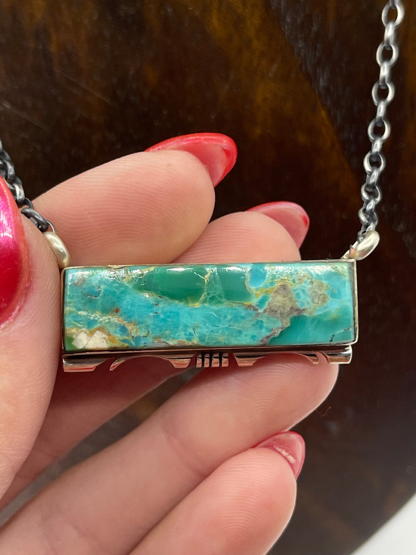 16" Kingman Turquoise Bar Necklace by Steve Francisco, Navajo