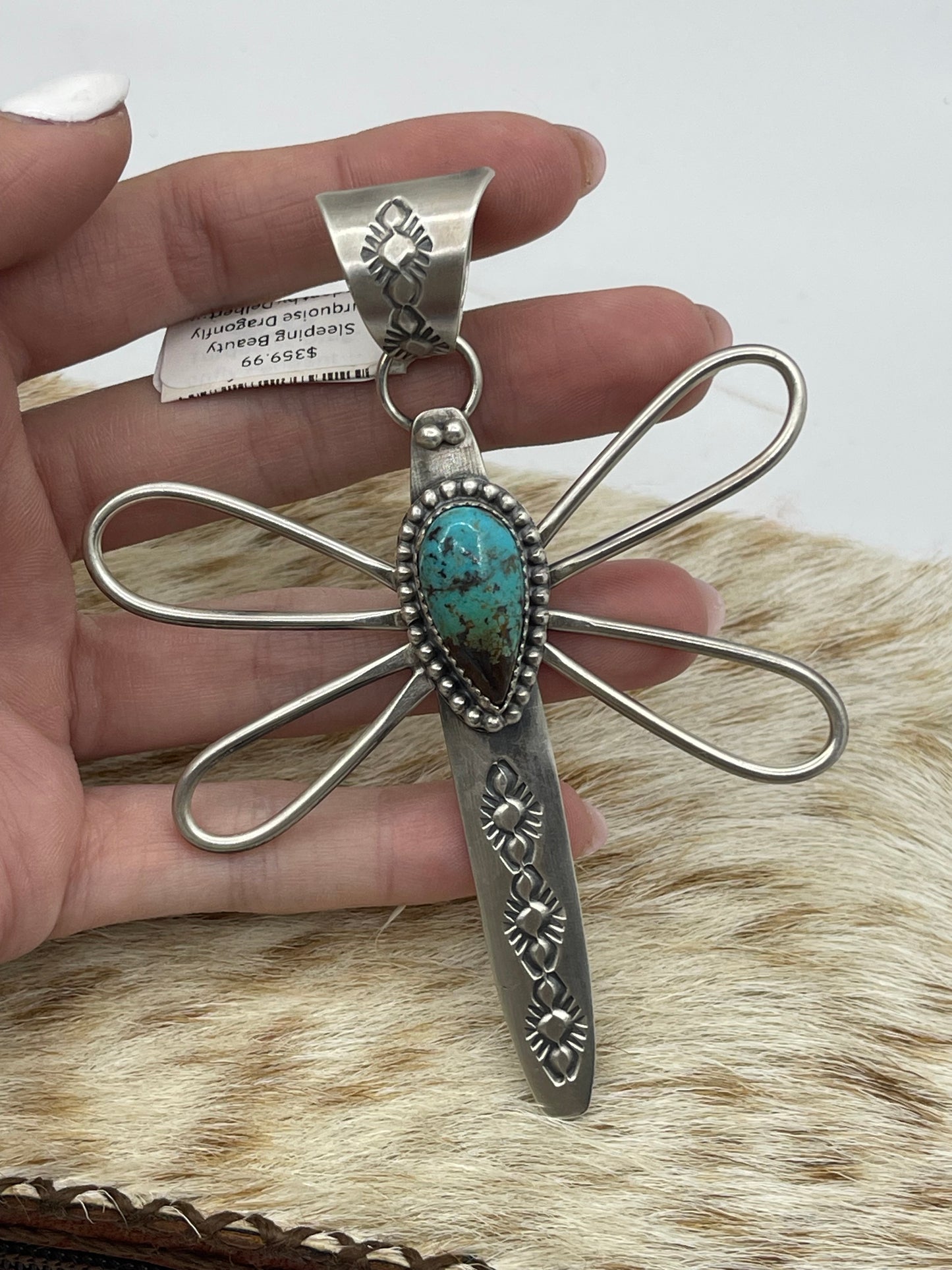 Sleeping Beauty Turquoise Dragonfly Pendant by Delbert Secatero, Navajo