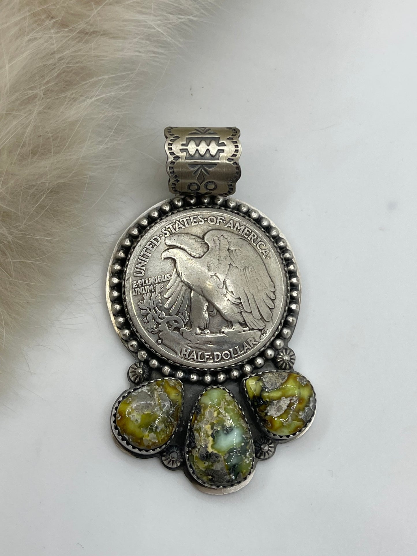Sonoran Gold Turquoise Silver Half Dollar Pendant