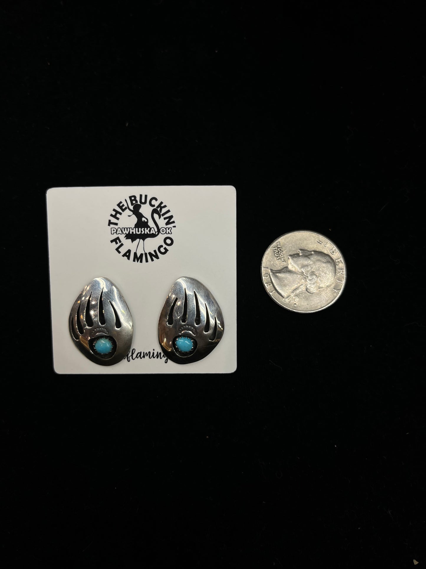 Turquoise Bear Paw Shadow Box Post Earrings by Ervin Begay, Navajo