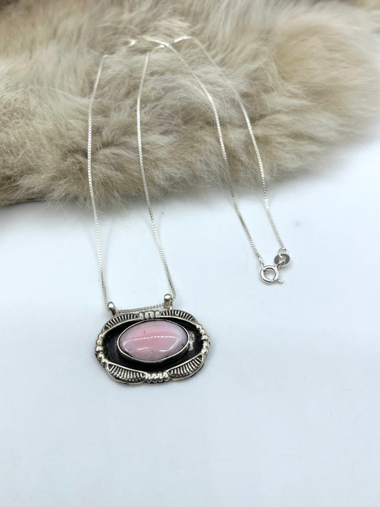 16” Pink Conch Shell Oval Necklace by Matthew Gordon, Navajo