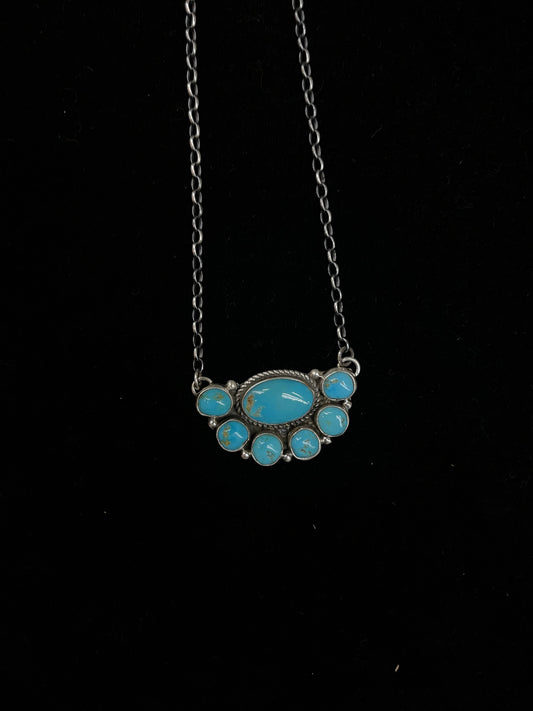 18" Kingman Turquoise Half Cluster Necklace by Geraldine James, Navajo