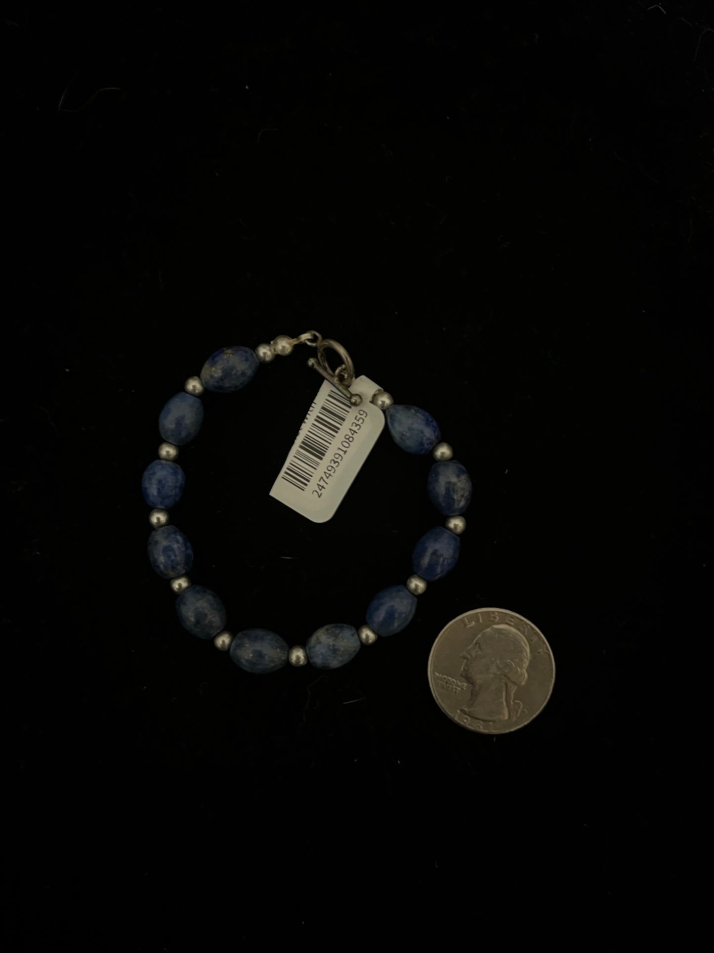 6 1/2" Lapis Bracelet with Sterling Silver Pearls