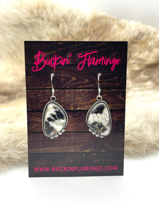 White Buffalo Dangle Earrings by Sharon McCarthy, Navajo