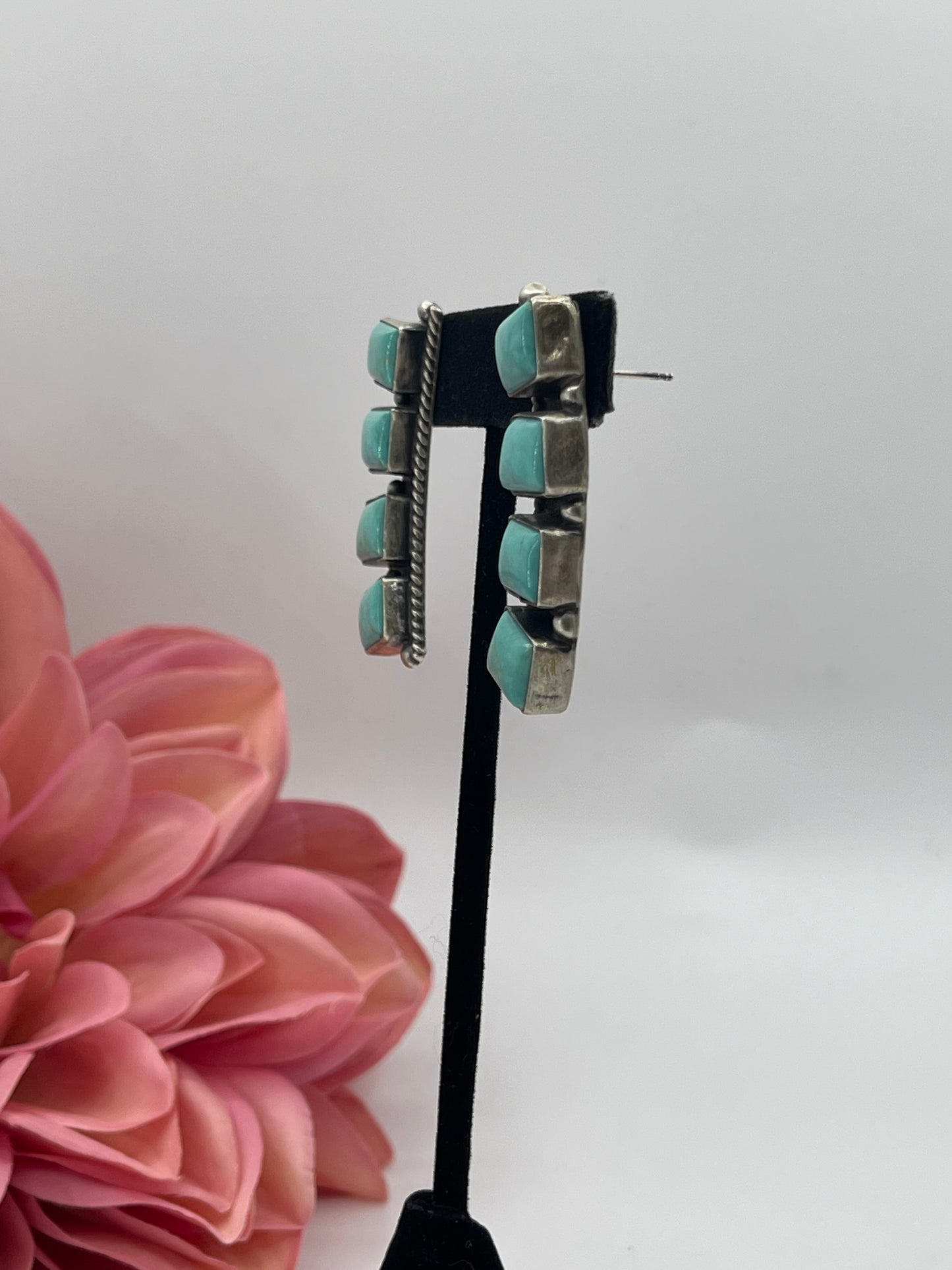 4 Stone Long Turquoise Post Earrings by Elouise Kee, Navajo