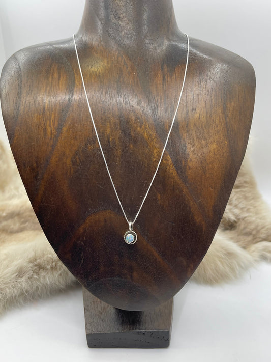 4.6mm Bail 18” White Opal Circle Pendant with Border by Carina Leekity, Zuni