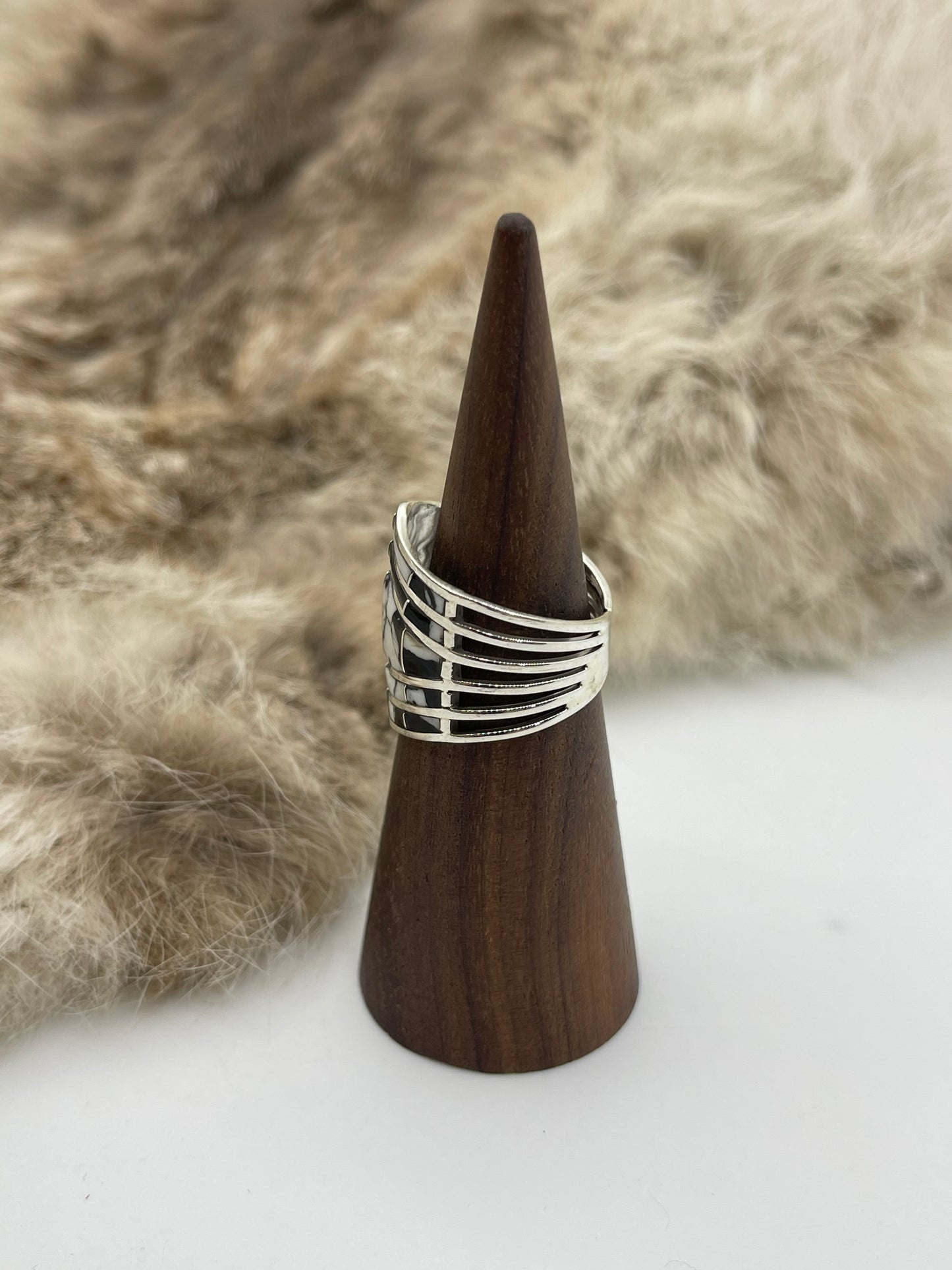 8.0 White Buffalo Inlay Band by Andrew Erico, Navajo