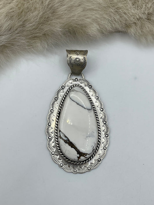 10mm Bale White Buffalo Pendant by Jeff Largo, Navajo