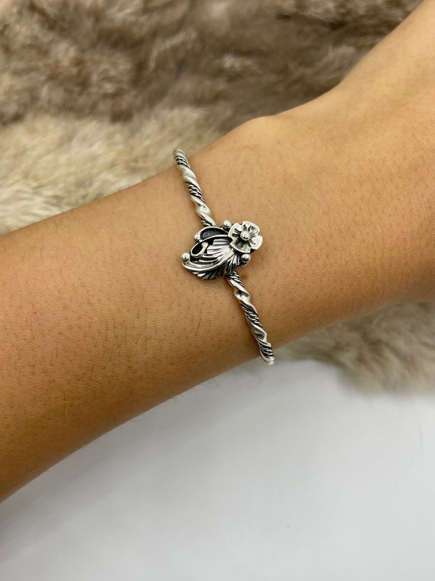 5.25”-6.5” Dainty Silver Flower Cuff by Gwendolyn Burnside, Navajo