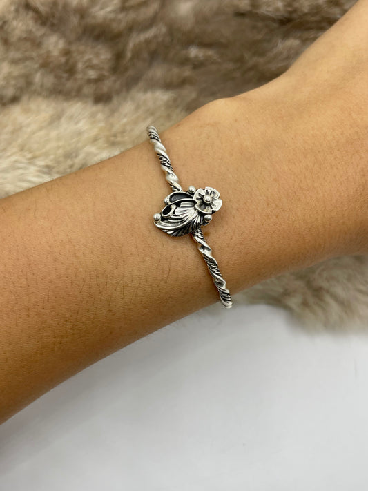 5.25”-6.5” Dainty Silver Flower Cuff by Gwendolyn Burnside, Navajo