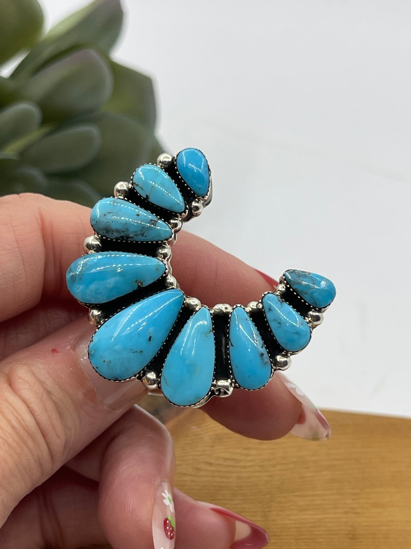 8.5 Kingman Turquoise Naja Ring by Charlene Yazzie, Navajo