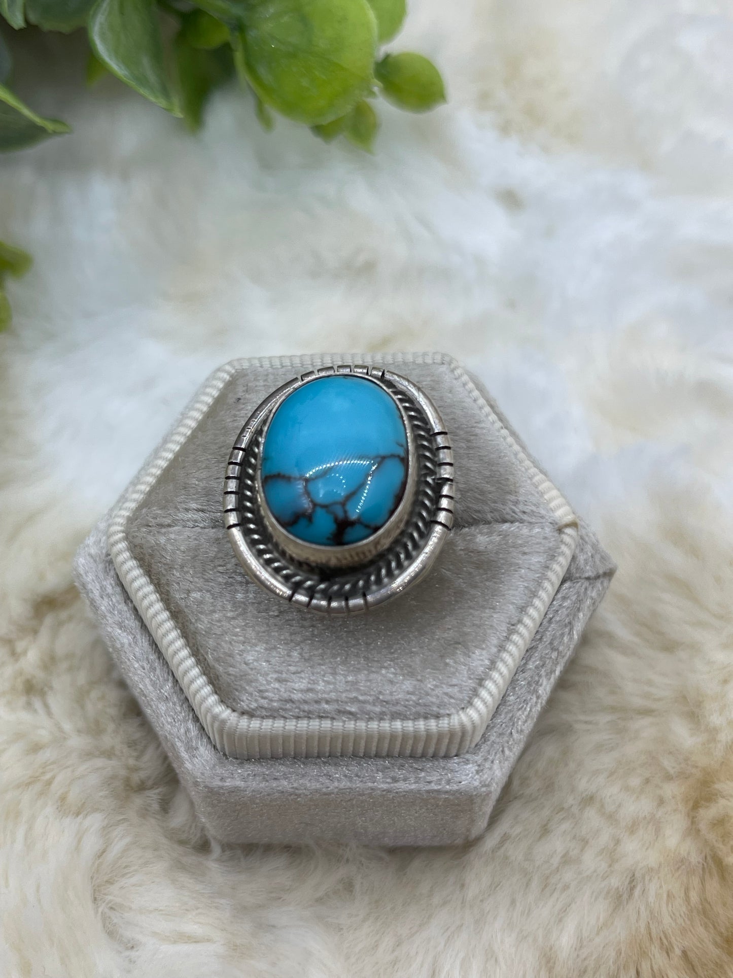 4.5 Kingman Turquoise Ring by Peggy Skeets, Navajo